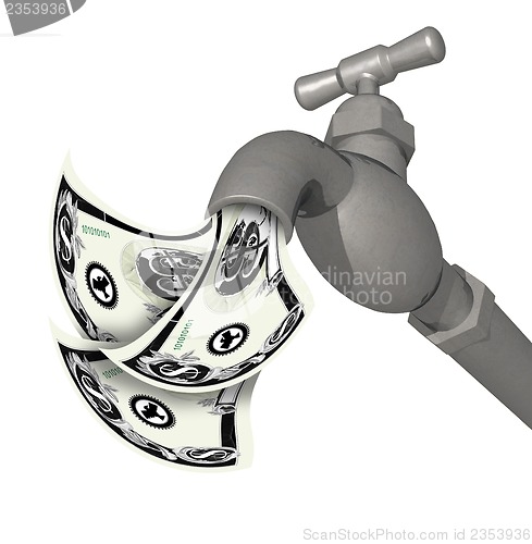 Image of water faucet tap 3D render with money