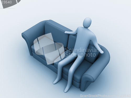 Image of 3d person sitting on a sofa.