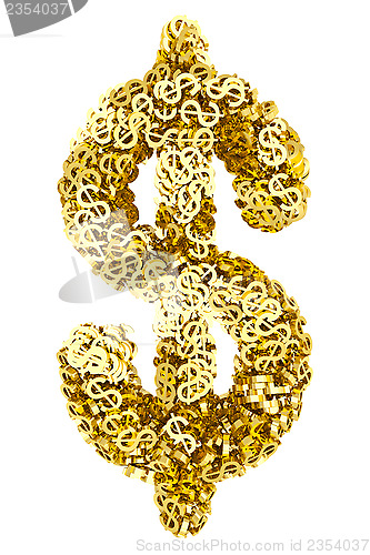 Image of Big dollar sign composed of many golden small dollar signs on white