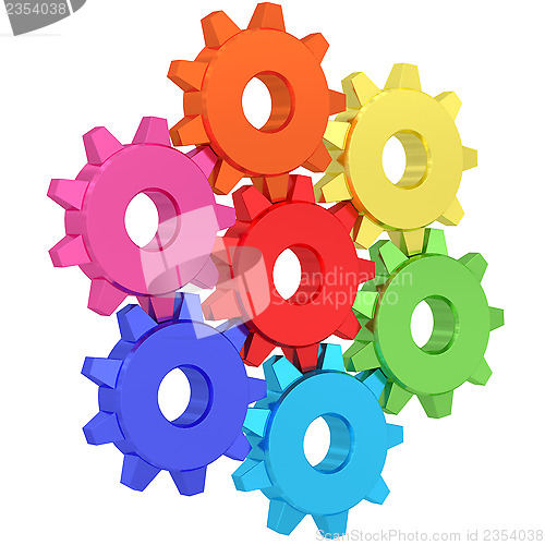 Image of Colorful gear wheels isolated on white