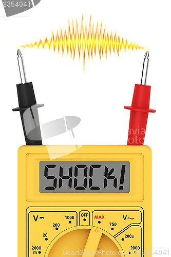 Image of Digital multimeter with SHOCK! word on display and electric flash