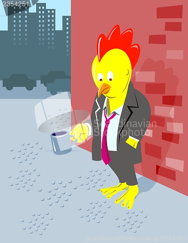 Image of rooster chicken unemployed office worker begging