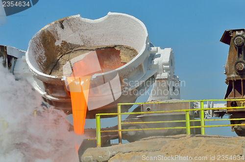 Image of The molten slag is poured from a cup 