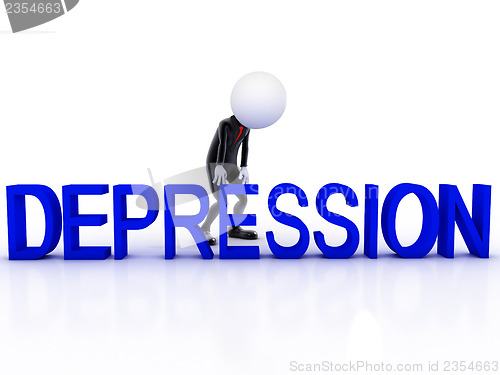 Image of Depression 3d man sad on white background 