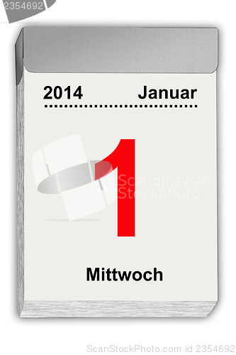 Image of tear off calendar German January 1, 2014