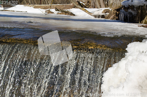 Image of waterfall ice edge water shine sun reflection 