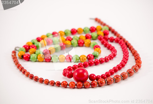 Image of handmade wooden necklace round colorful piece bead 
