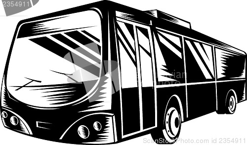 Image of  passenger coach bus woodcut