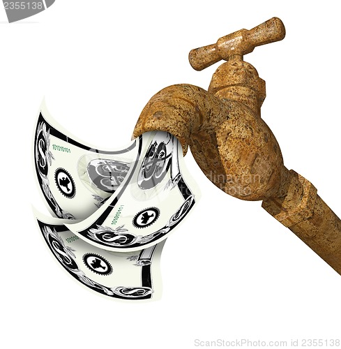 Image of water faucet tap 3D render with money