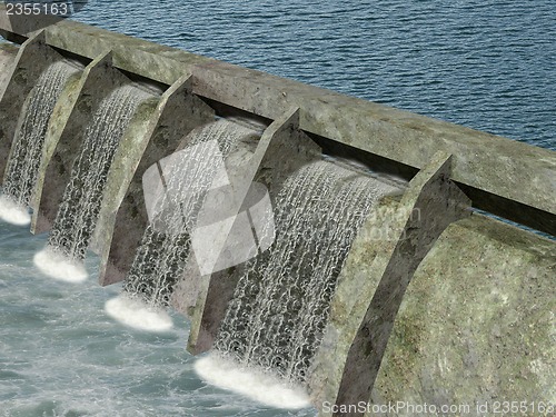 Image of water dam with flowing water