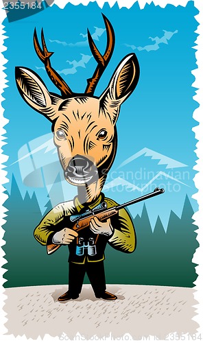 Image of deer with hunting rifle 