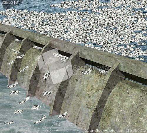 Image of water dam with money flowing water