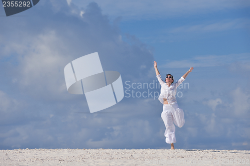 Image of happy woman enjoy  summer time