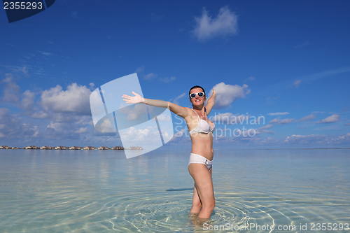 Image of happy woman enjoy  summer time