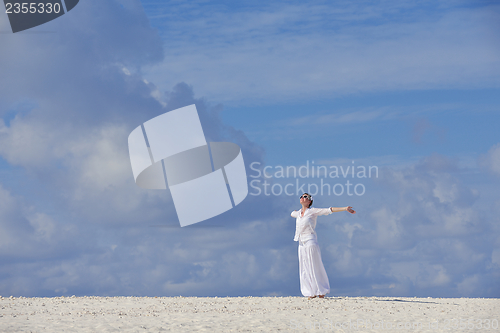 Image of happy woman enjoy  summer time
