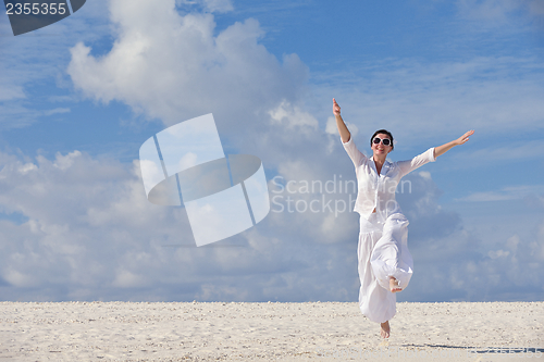 Image of happy woman enjoy  summer time