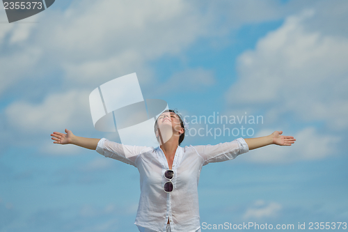 Image of happy woman enjoy  summer time