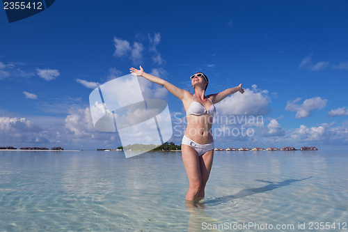Image of happy woman enjoy  summer time