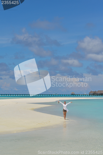Image of happy woman enjoy  summer time
