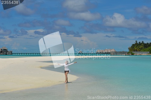 Image of happy woman enjoy  summer time
