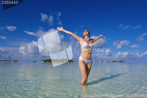 Image of happy woman enjoy  summer time