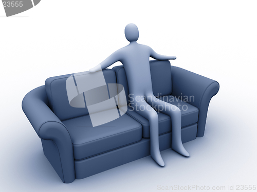 Image of 3d person sitting on a sofa.