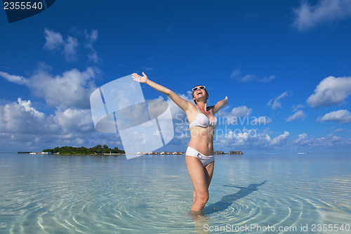 Image of happy woman enjoy  summer time