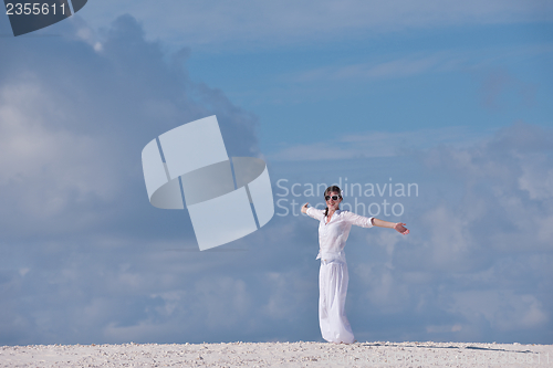 Image of happy woman enjoy  summer time