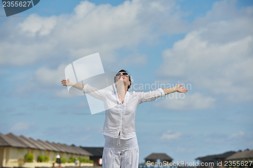 Image of happy woman enjoy  summer time