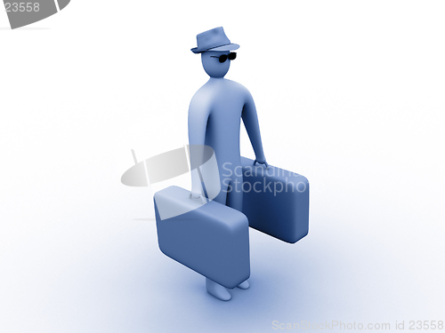 Image of 3d person holding suitcases.