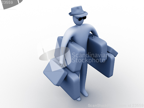 Image of 3d person holding suitcases.