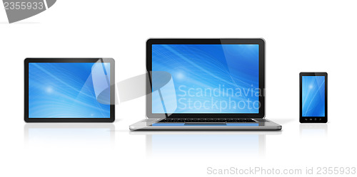 Image of Laptop, mobile phone and digital tablet pc