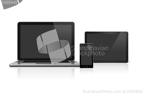 Image of Laptop, mobile phone and digital tablet pc