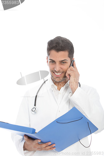 Image of Doctor speaking on his mobile phone