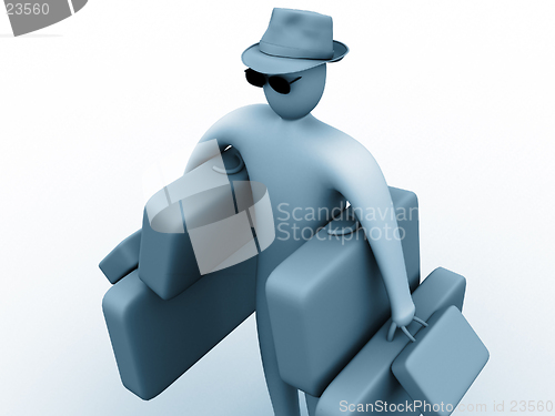 Image of 3d person holding suitcases.