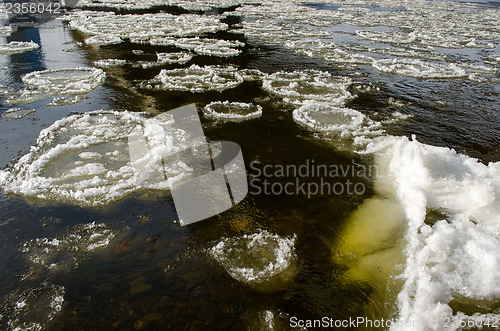 Image of frozen ice pieces in river winter 