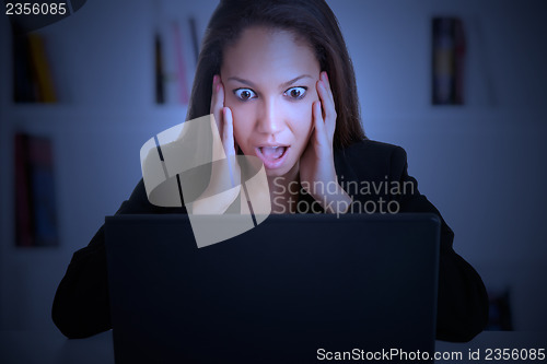 Image of Woman in Panic Looking At A Computer Monitor