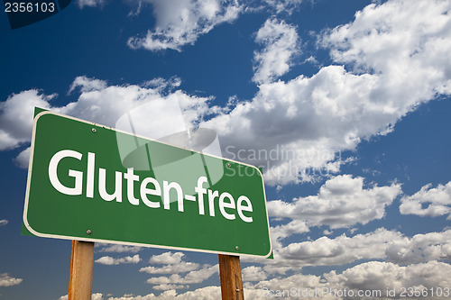 Image of Gluten-free Green Road Sign and Clouds