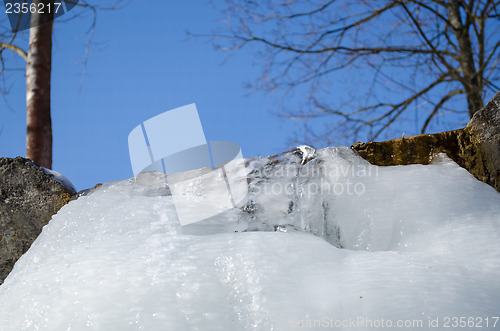 Image of stream waterfall cascade ice water blue sky 