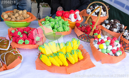 Image of mushroom corn strawberry shape sweets market 