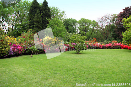 Image of Beautiful manicured lawn in a summer garden