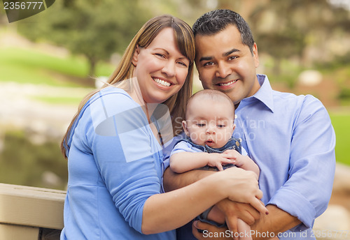 Image of Happy Mixed Race Family Posing for A Portrait Outside