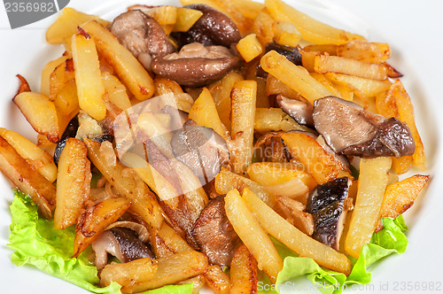 Image of fried potatoes with mushrooms