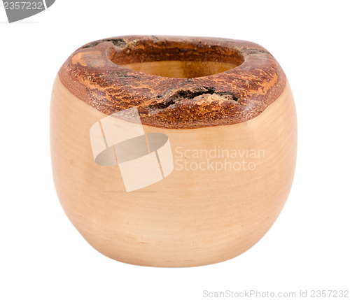 Image of handmade natural wooden round candlestick isolated 