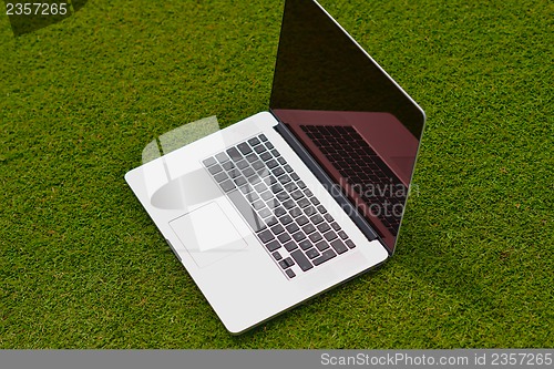 Image of laptop computer  on grass