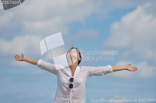 Image of happy woman enjoy  summer time