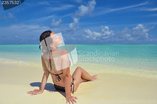 Image of happy woman enjoy  summer time