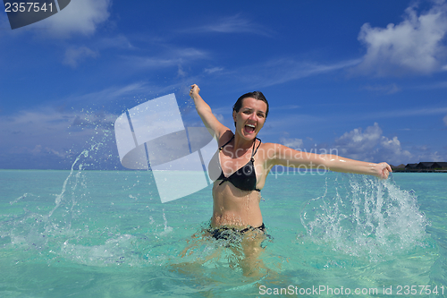 Image of happy woman enjoy  summer time