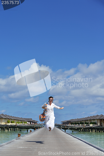 Image of happy woman enjoy  summer time