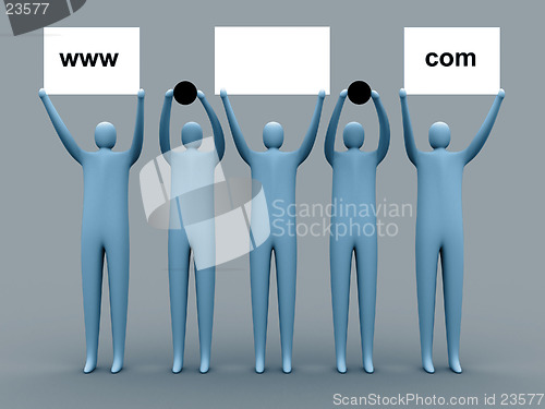 Image of 3d people holding an empty template of a domain for you to use as you like.